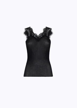 RIBBED COTTON TOP WITH LACE TRIM