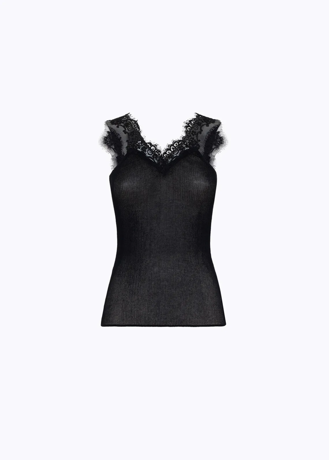 RIBBED COTTON TOP WITH LACE TRIM