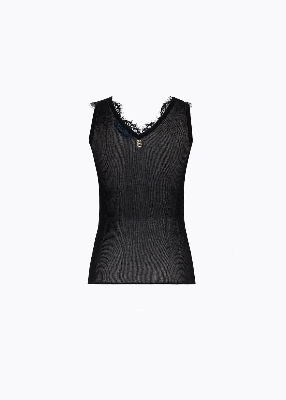 RIBBED COTTON TOP WITH LACE TRIM