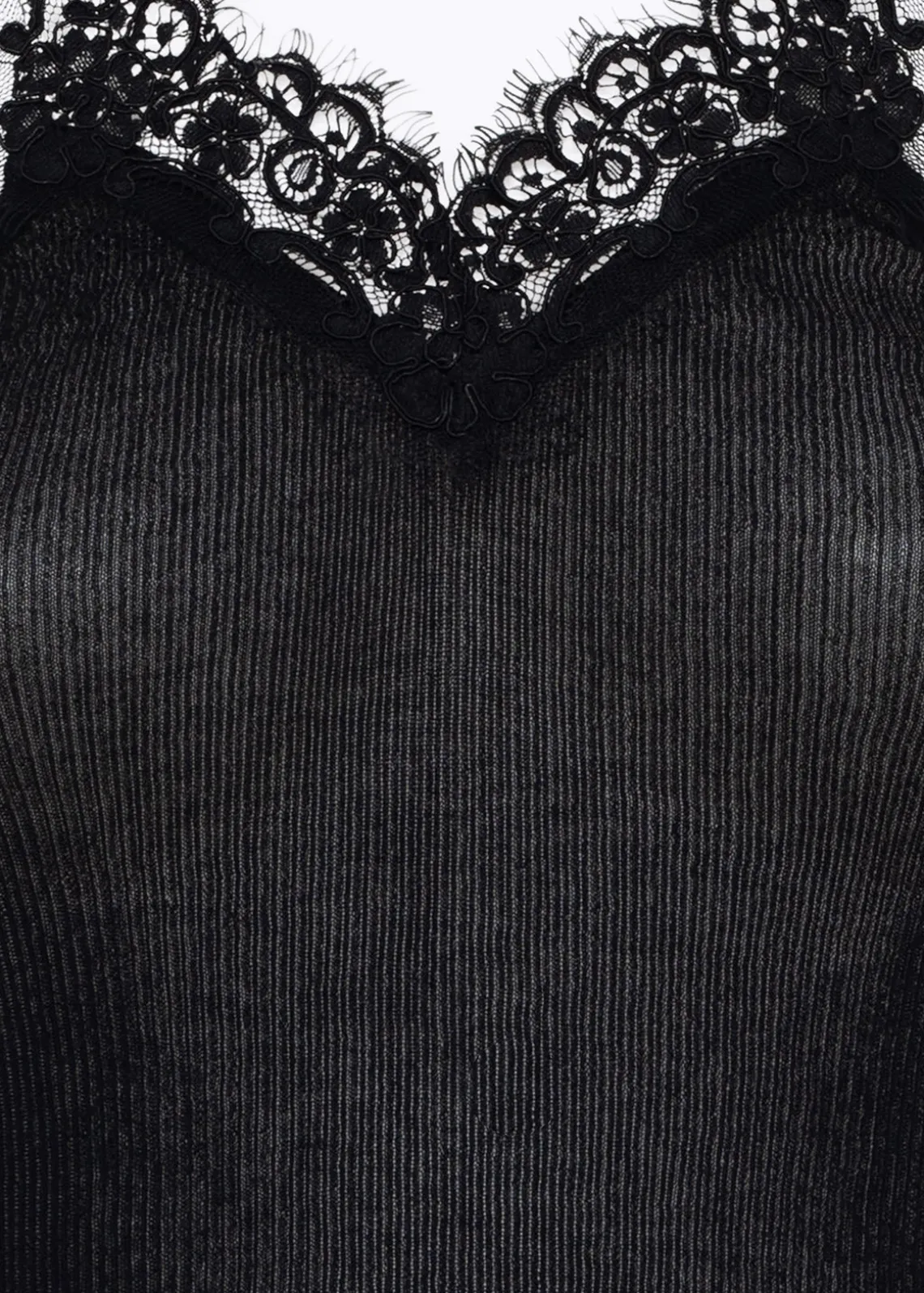 RIBBED COTTON TOP WITH LACE TRIM