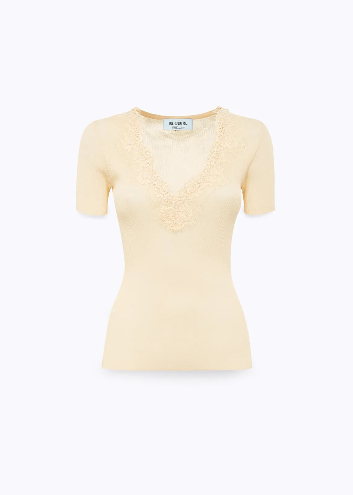 RIBBED SWEATER WITH LACE TRIM