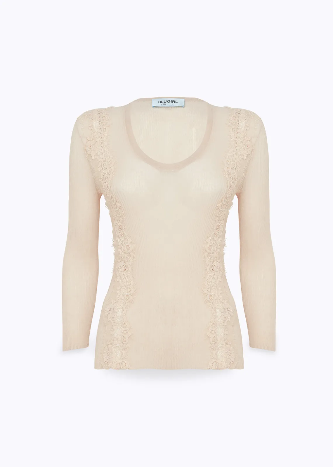 RIBBED SWEATER WITH LACE TRIM