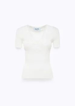 RIBBED SWEATER WITH LACE TRIM