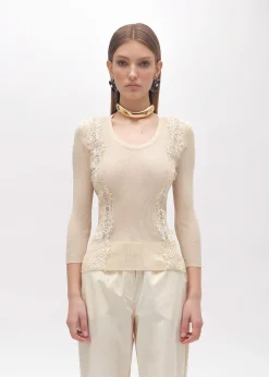 RIBBED SWEATER WITH LACE TRIM