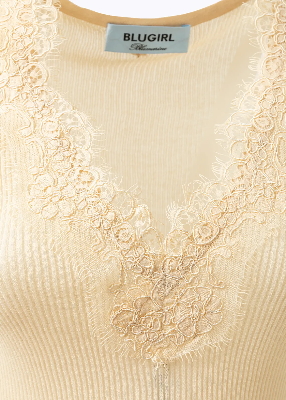 RIBBED SWEATER WITH LACE TRIM