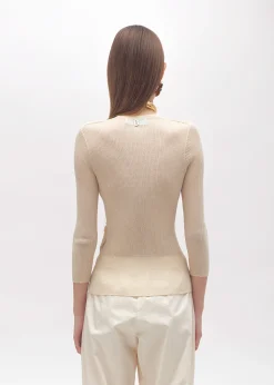 RIBBED SWEATER WITH LACE TRIM