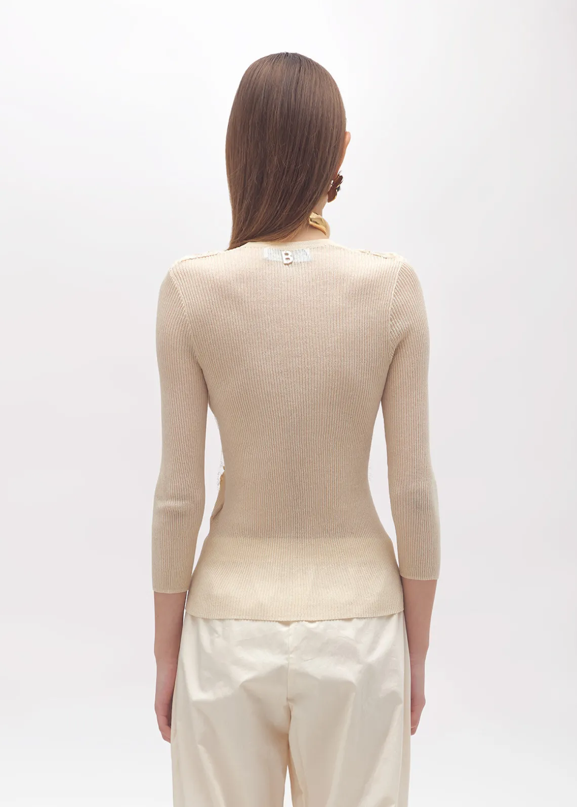 RIBBED SWEATER WITH LACE TRIM