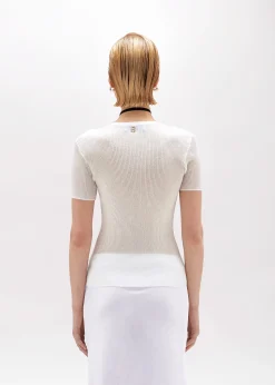 RIBBED SWEATER WITH LACE TRIM