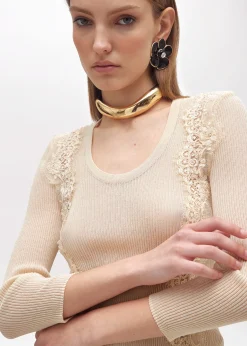 RIBBED SWEATER WITH LACE TRIM
