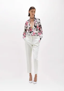 ROSE PRINT RUFFLED SILK SHIRT