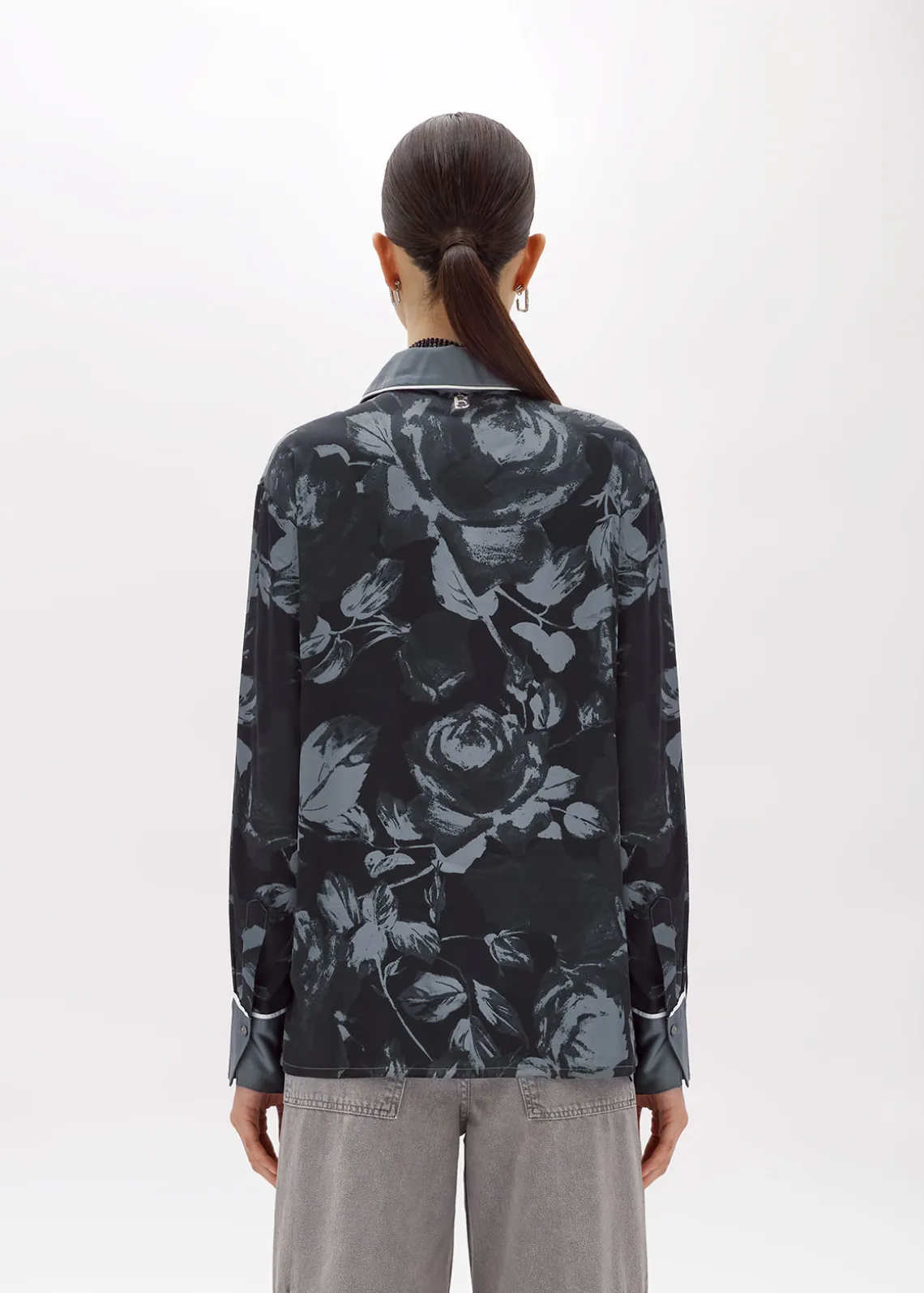 ROSE PRINT SATIN SHIRT