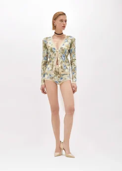 ROSE PRINT VISCOSE LUREX CARDIGAN