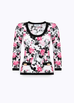 ROSE PRINT VISCOSE LUREX SWEATER