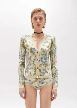 ROSE PRINT VISCOSE LUREX CARDIGAN