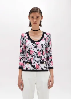 ROSE PRINT VISCOSE LUREX SWEATER