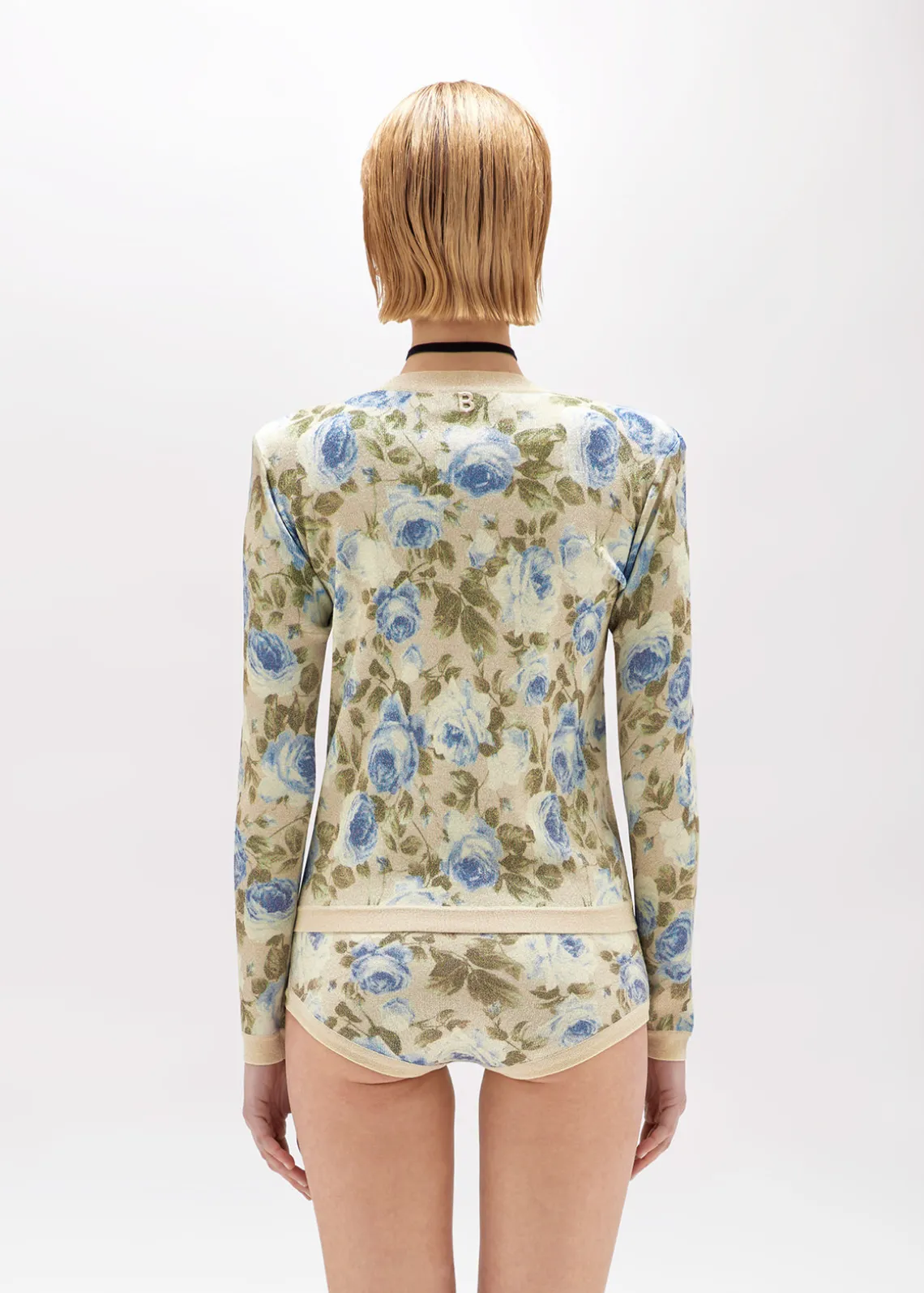 ROSE PRINT VISCOSE LUREX CARDIGAN