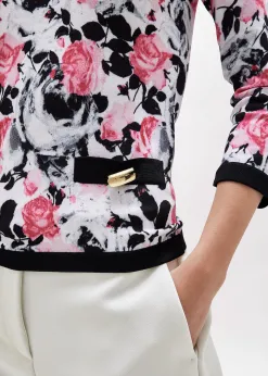 ROSE PRINT VISCOSE LUREX SWEATER