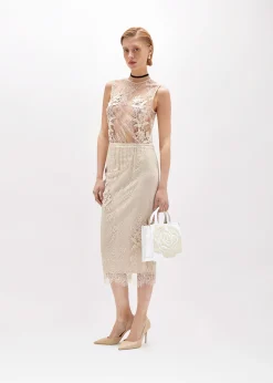 SHEATH SKIRT WITH EMBROIDERY ROSE DESIGN