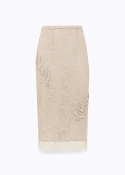 SHEATH SKIRT WITH EMBROIDERY ROSE DESIGN