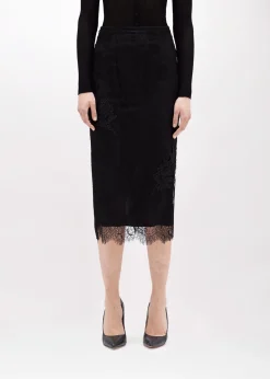 SHEATH SKIRT WITH EMBROIDERY ROSE DESIGN