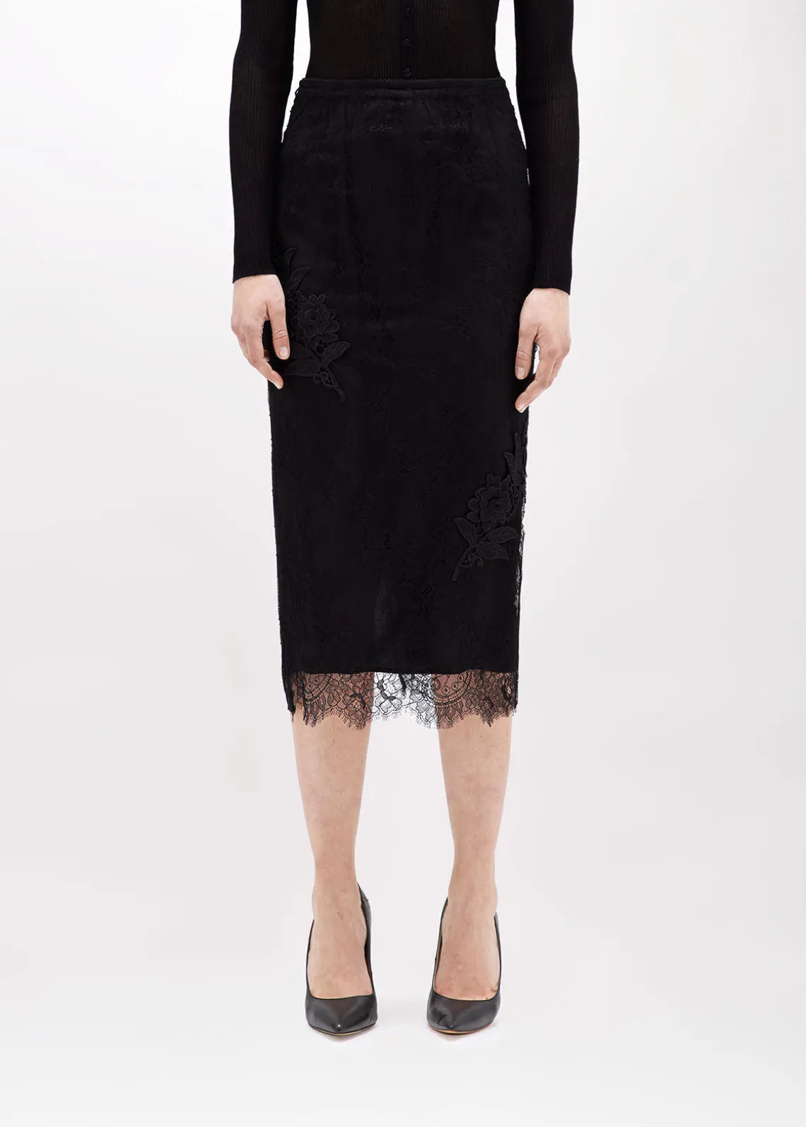 SHEATH SKIRT WITH EMBROIDERY ROSE DESIGN