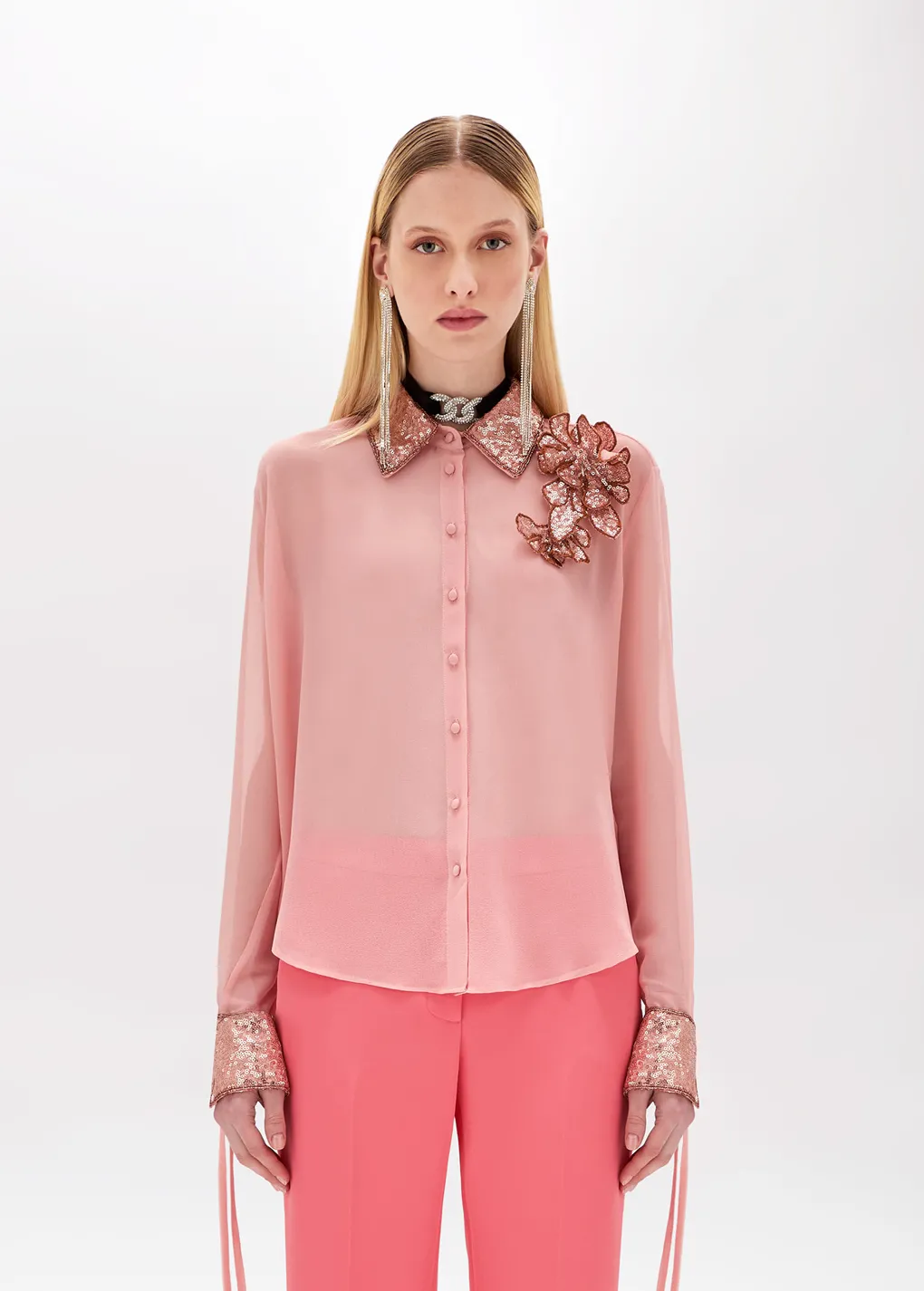 Shirt in embroidered georgette