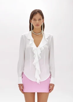 Silk crêpe de Chine blouse with ruffles