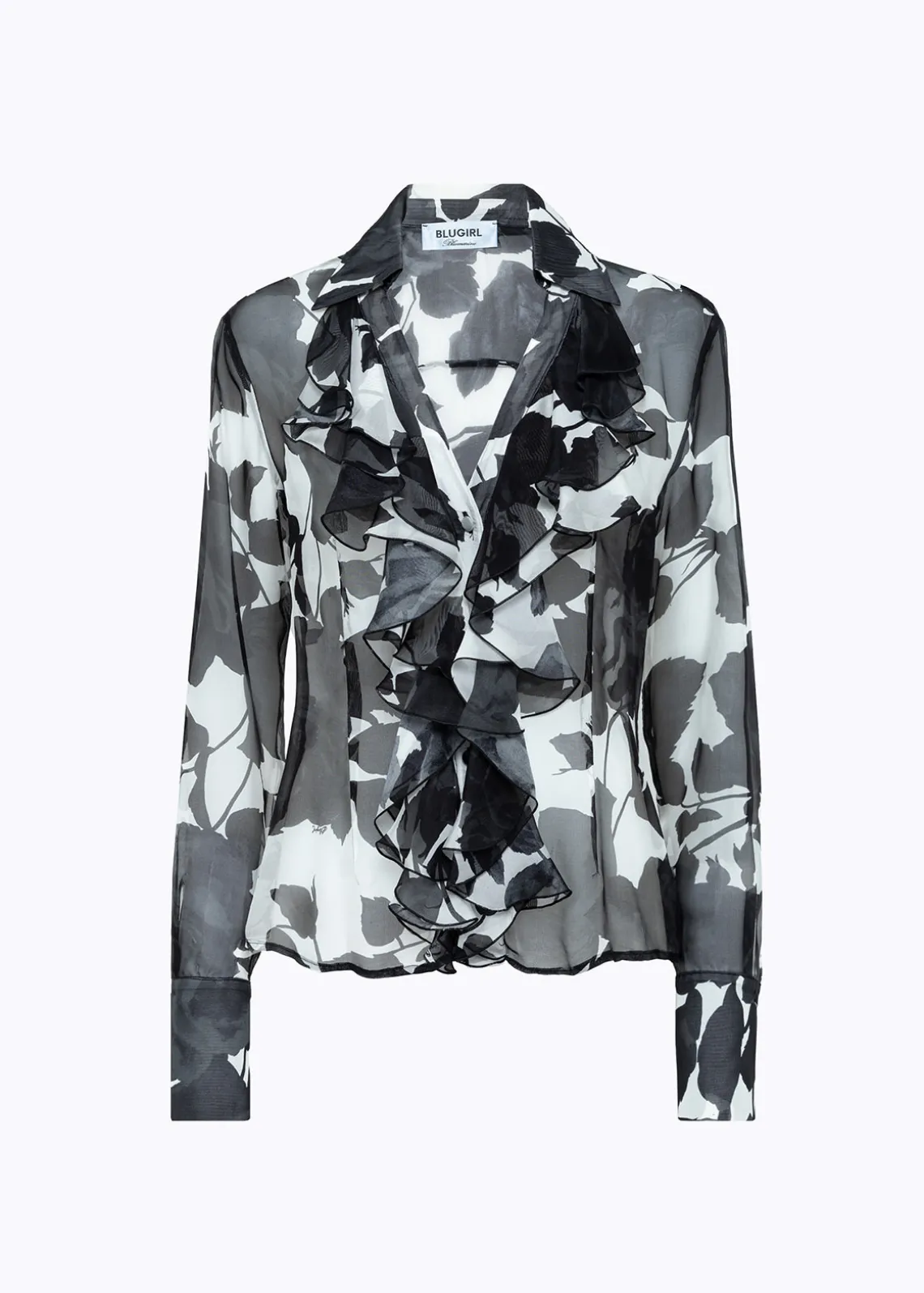 SILK-BLEND RUFFLE SHIRT WITH ROSES