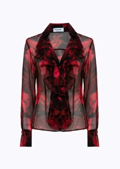 SILK-BLEND RUFFLE SHIRT WITH ROSES