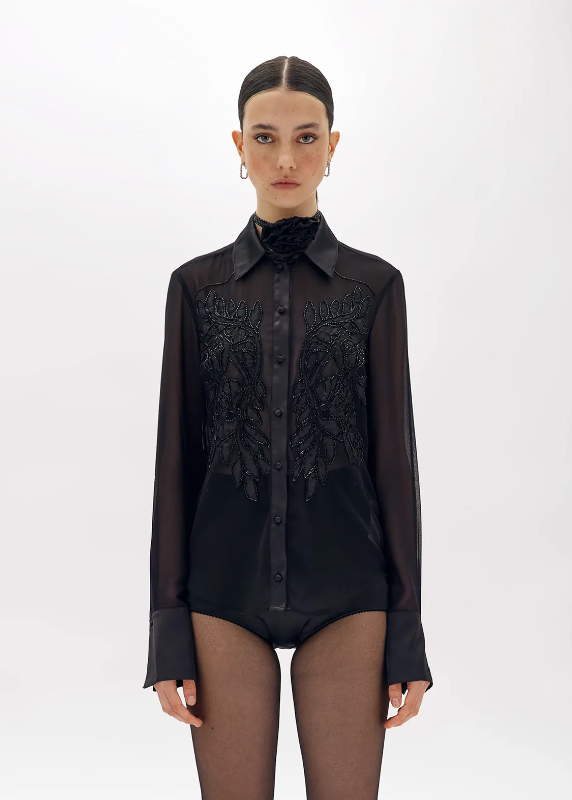 SLIM GEORGETTE SHIRT WITH EMBROIDERY