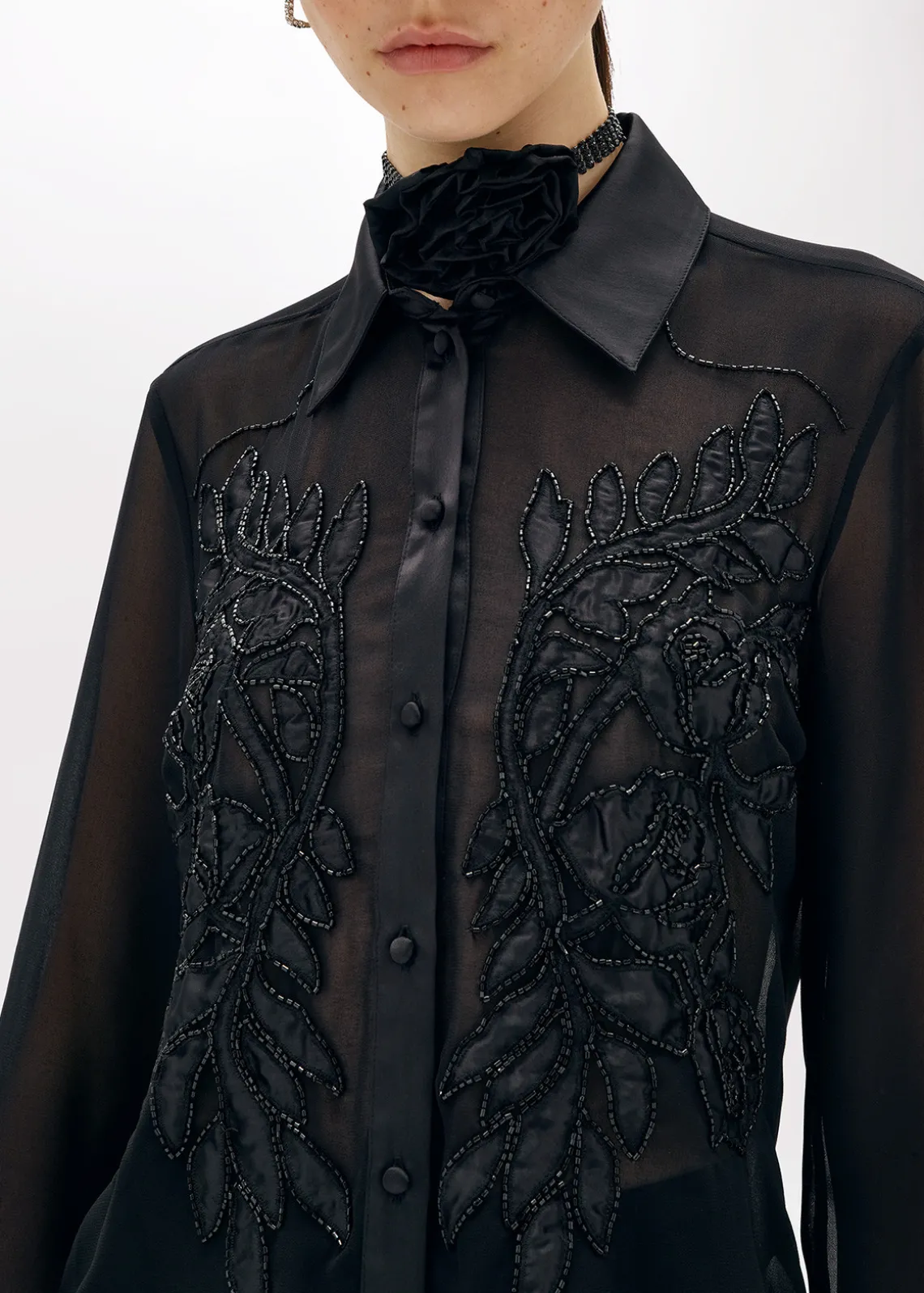 SLIM GEORGETTE SHIRT WITH EMBROIDERY