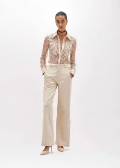 SLIM SHIRT IN LACE WITH EMBROIDERY ROSE DESIGN