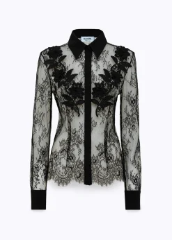 SLIM SHIRT IN LACE WITH EMBROIDERY ROSE DESIGN