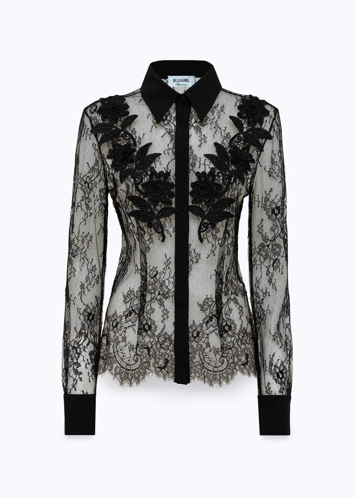 SLIM SHIRT IN LACE WITH EMBROIDERY ROSE DESIGN