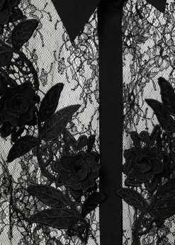 SLIM SHIRT IN LACE WITH EMBROIDERY ROSE DESIGN