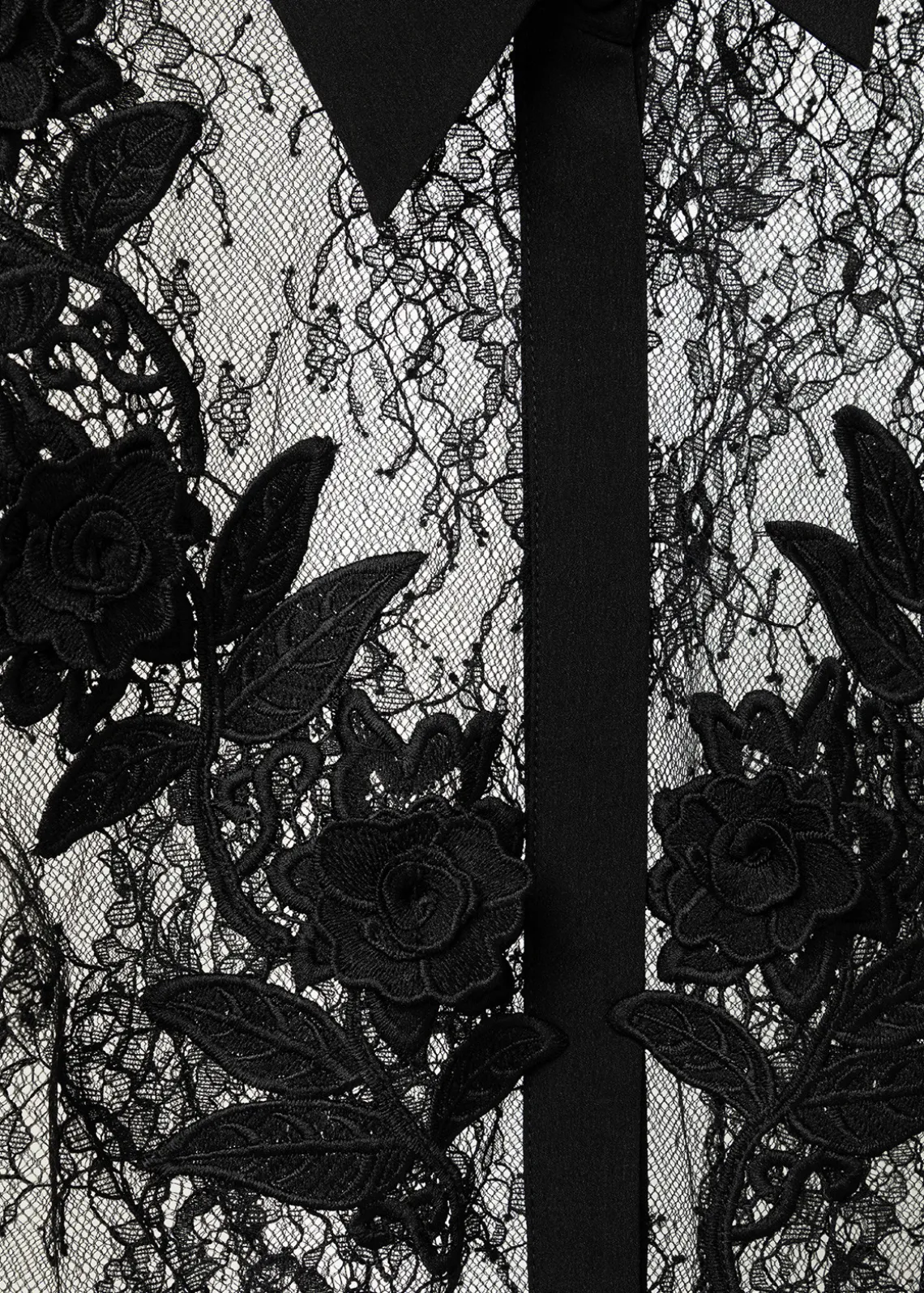 SLIM SHIRT IN LACE WITH EMBROIDERY ROSE DESIGN