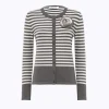 STRIPED CARDIGAN WITH ROSE BROOCH