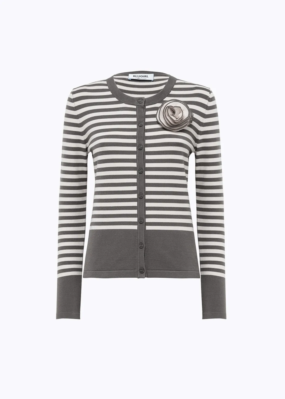 STRIPED CARDIGAN WITH ROSE BROOCH