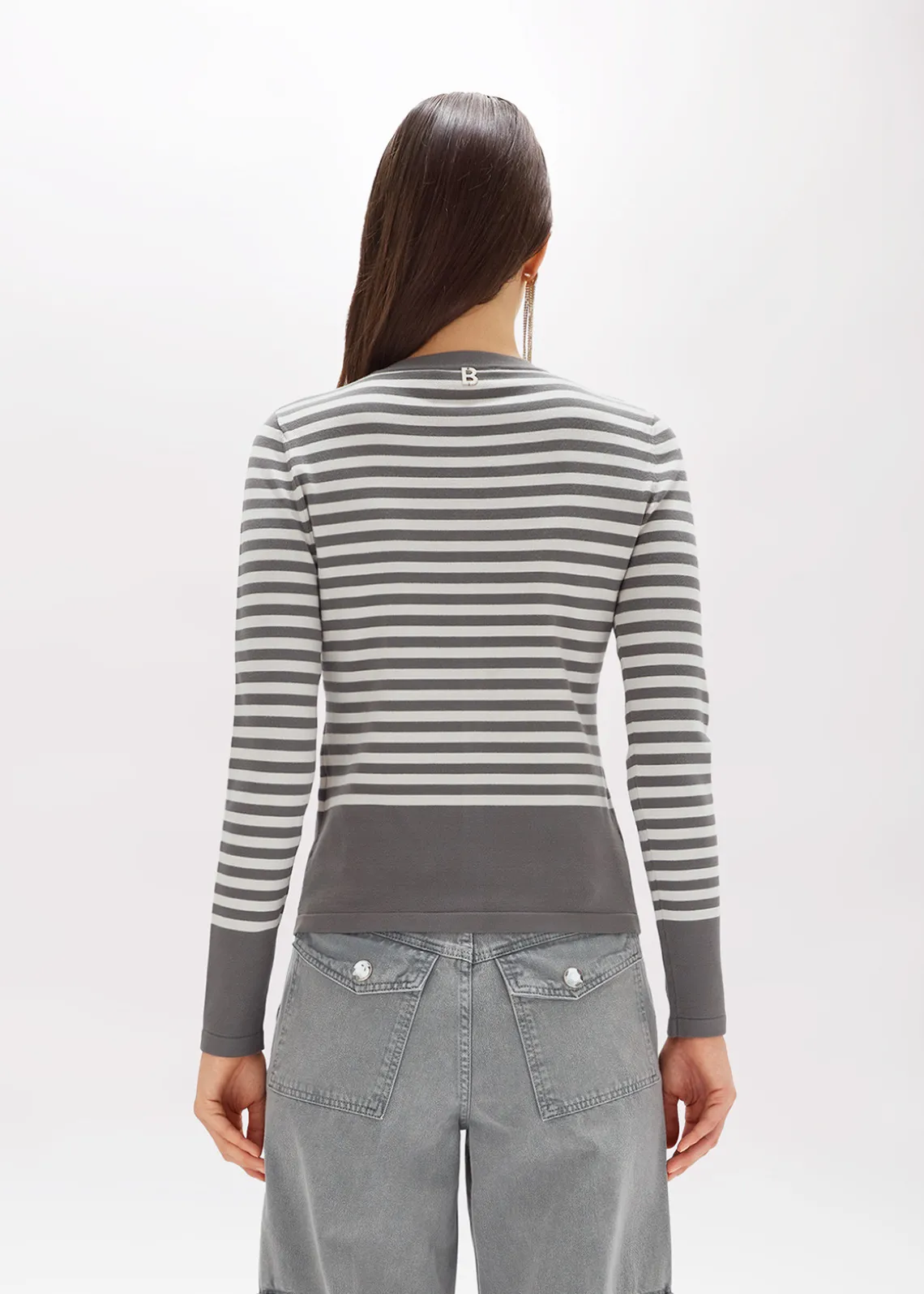 STRIPED CARDIGAN WITH ROSE BROOCH