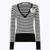 STRIPED SWEATER WITH ROSE BROOCH