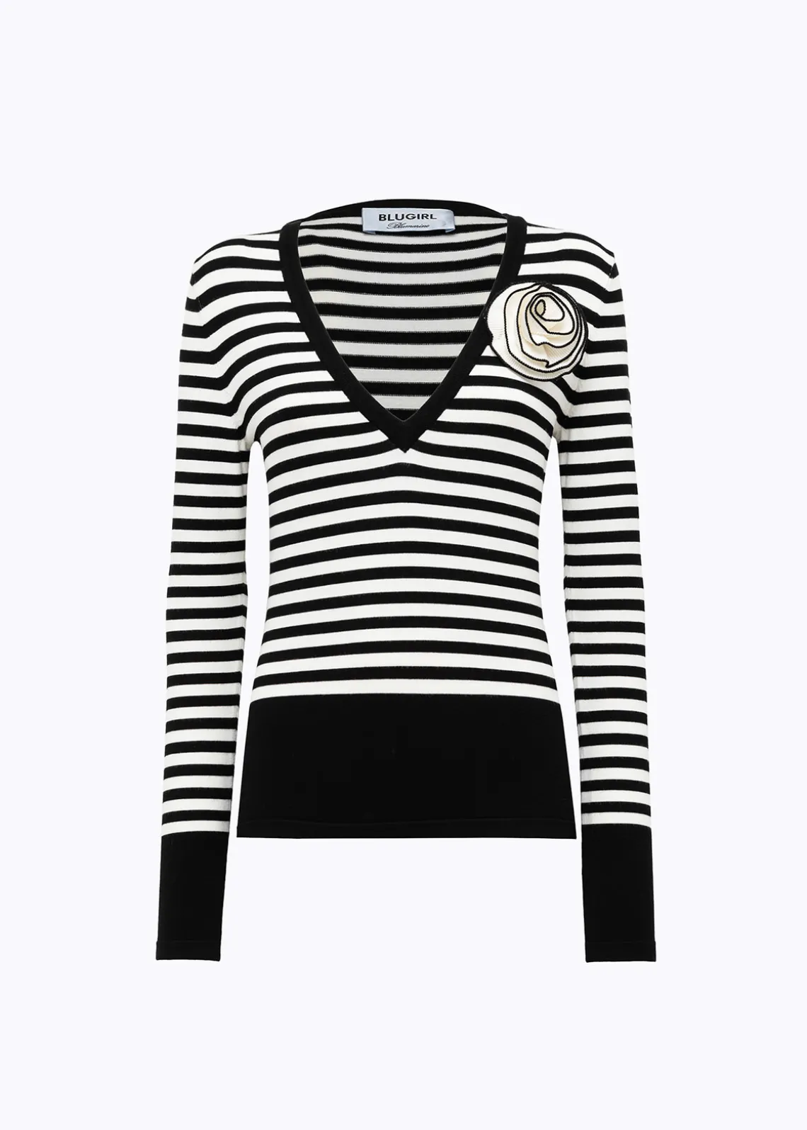 STRIPED SWEATER WITH ROSE BROOCH