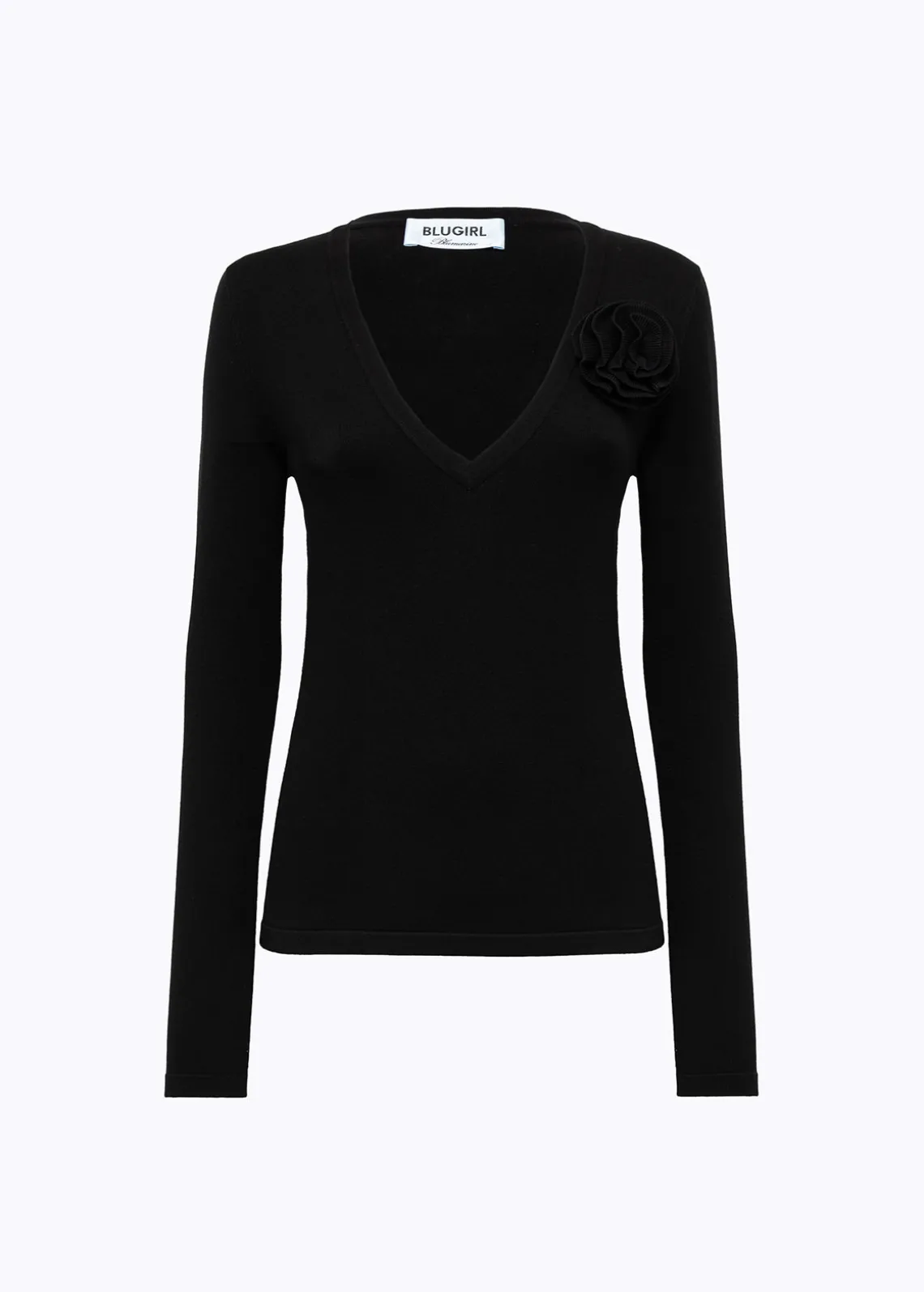 STRIPED SWEATER WITH ROSE BROOCH