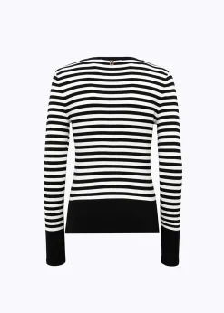 STRIPED SWEATER WITH ROSE BROOCH