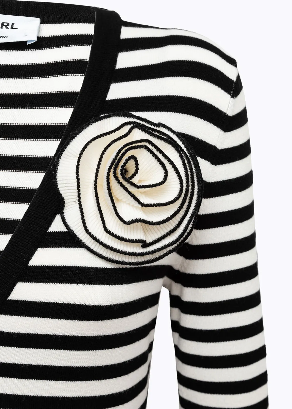STRIPED SWEATER WITH ROSE BROOCH