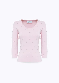 SWEATER WITH ROSE EMBROIDERY AND CORAL BEAD DETAILS