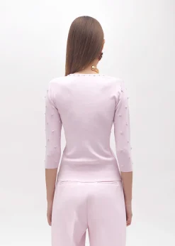 SWEATER WITH ROSE EMBROIDERY AND CORAL BEAD DETAILS