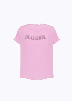 T-shirt in crêpe de Chine with logo and studs