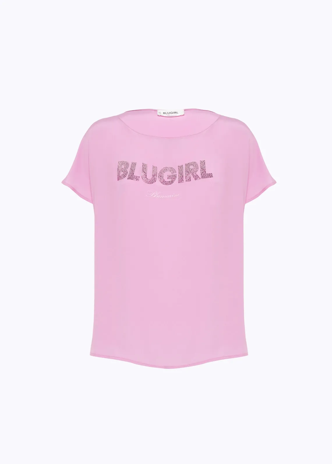 T-shirt in crêpe de Chine with logo and studs