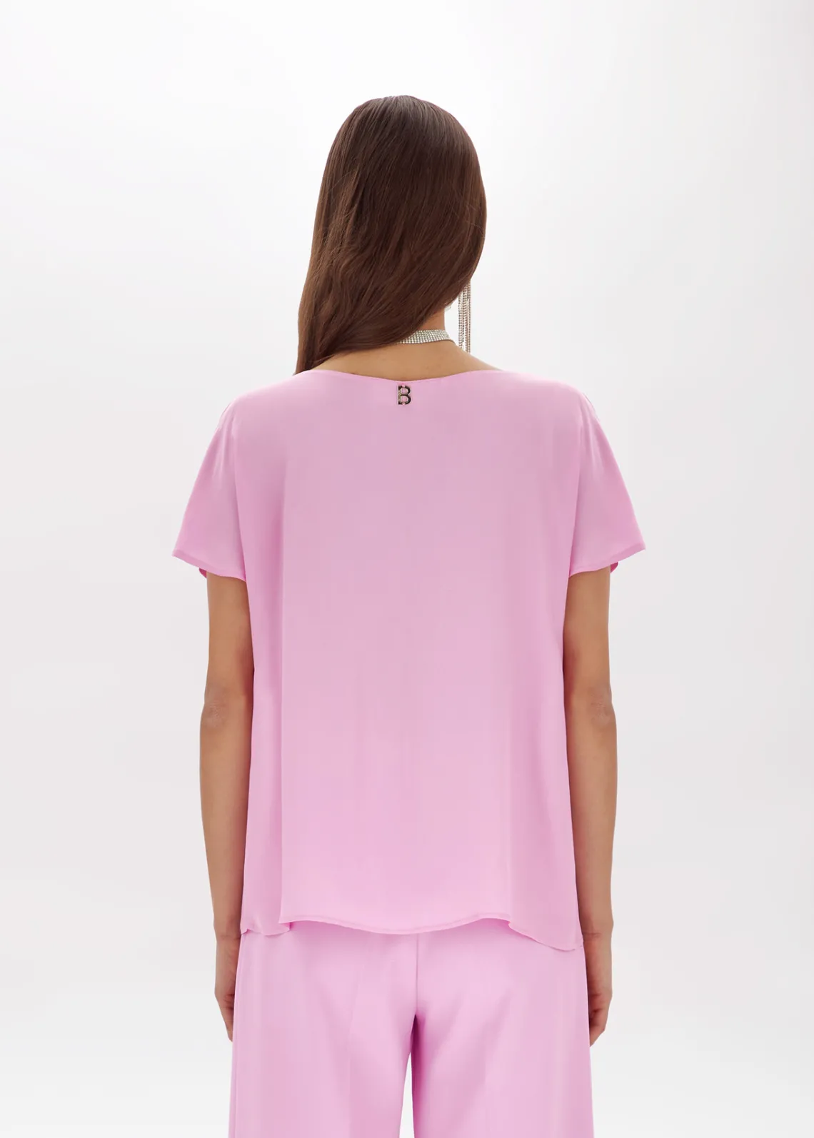 T-shirt in crêpe de Chine with logo and studs
