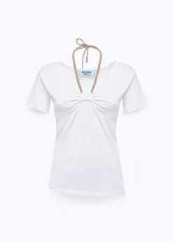 T-SHIRT WITH DRAPED DETAILS AND NECKLACE